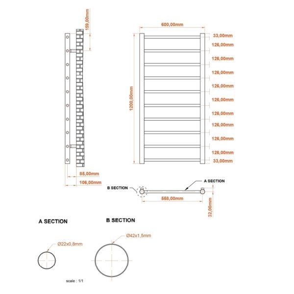 Eastbrook Tuscan Round Straight Heated Towel Rail Chrome - Image 12