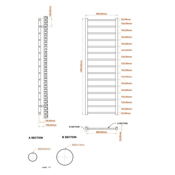 Eastbrook Tuscan Round Straight Heated Towel Rail Chrome - Image 14