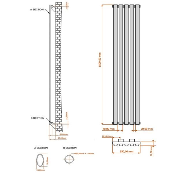 Eastbrook Tunstall Designer Radiator Matt Anthracite - Image 12