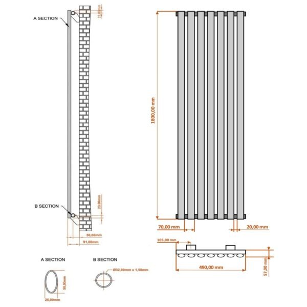 Eastbrook Tunstall Designer Radiator Matt Anthracite - Image 13