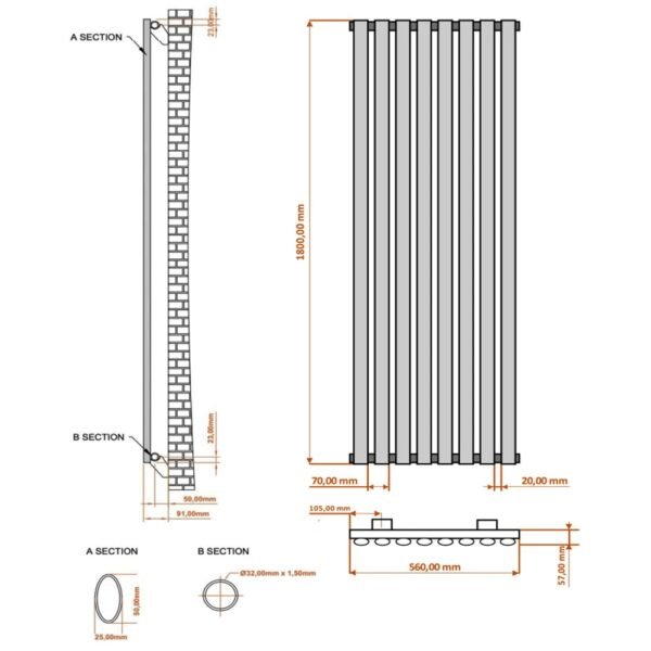 Eastbrook Tunstall Designer Radiator Matt Anthracite - Image 14