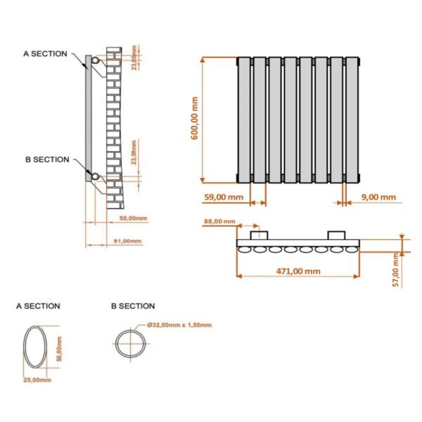 Eastbrook Tunstall Designer Radiator Matt Anthracite - Image 9
