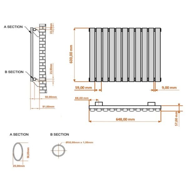 Eastbrook Tunstall Designer Radiator Matt Anthracite - Image 10