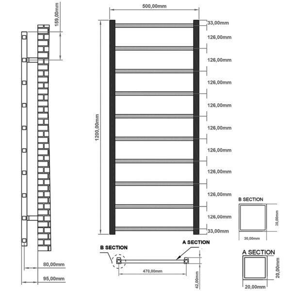 Eastbrook Tuscan Square Multirail Straight Heated Towel Rail Gloss White - Image 11