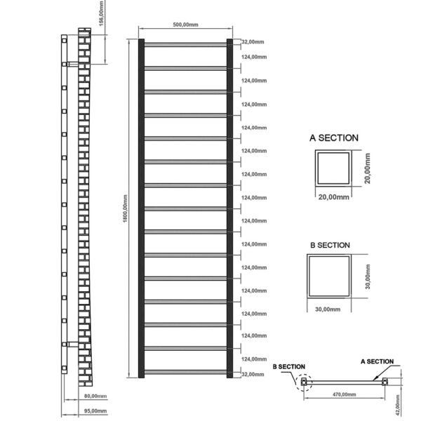 Eastbrook Tuscan Square Multirail Straight Heated Towel Rail Gloss White - Image 13