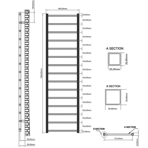 Eastbrook Tuscan Square Multirail Straight Heated Towel Rail Gloss White - Image 14