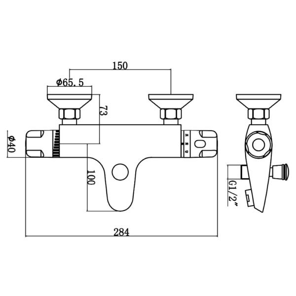 Eastbrook Biava Wall Mounted Thermostatic Bath Shower Mixer Tap Chrome - Image 2