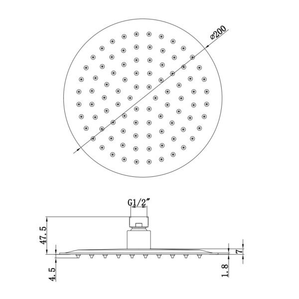 Eastbrook Wall Mounted Round Shower Head 200mm x 200mm Chrome - Image 2