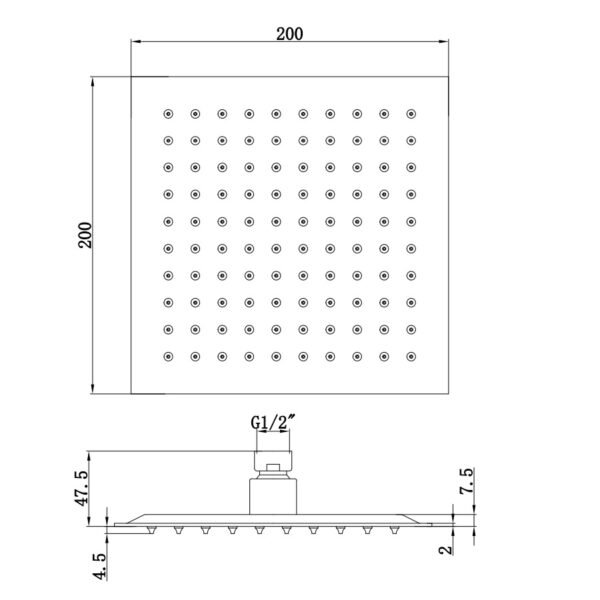 Eastbrook Wall Mounted Square Shower Head 200mm x 200mm Chrome - Image 2