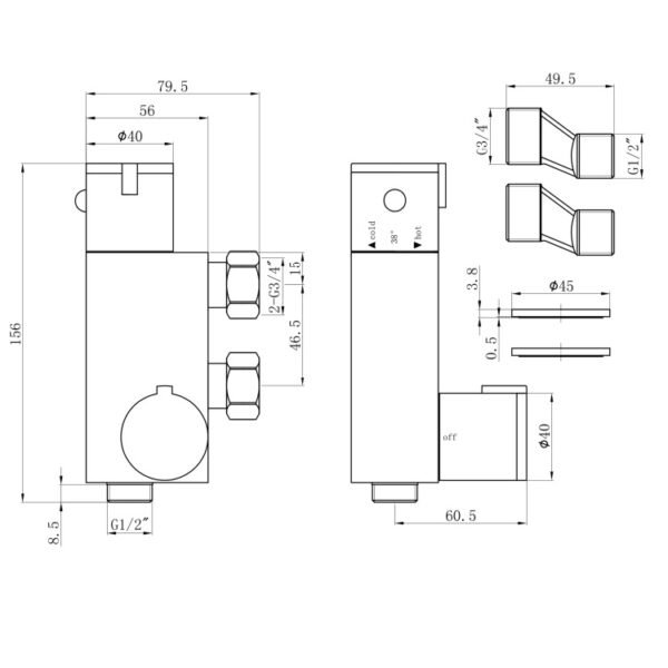 Eastbrook Vertical Thermostatic Exposed Shower Valve Chrome - Image 2