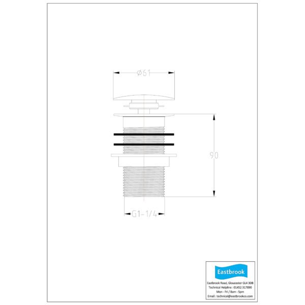 Eastbrook Unslotted Sprung Plug Basin Waste Chrome - Image 2