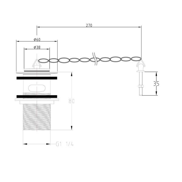 Eastbrook Ball Chain And Brass Plug Basin Waste Chrome - Image 2