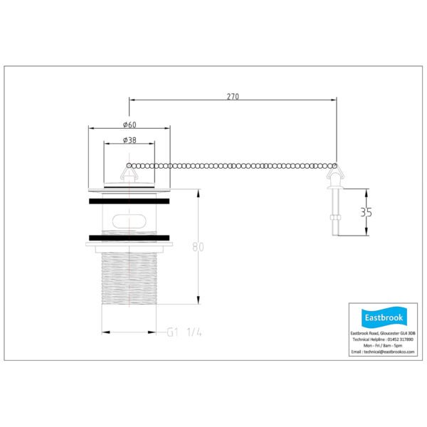 Eastbrook Ball Chain And Solid Plug Basin Waste Chrome - Image 2