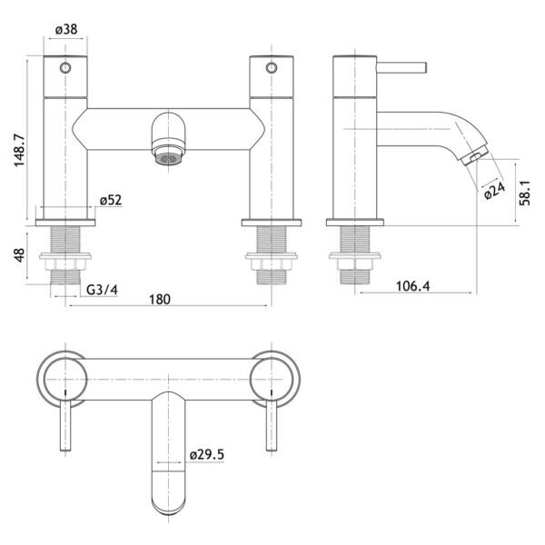 Eastbrook Meriden Deck Mounted Bath Filler Tap With Curve Spout - Image 2