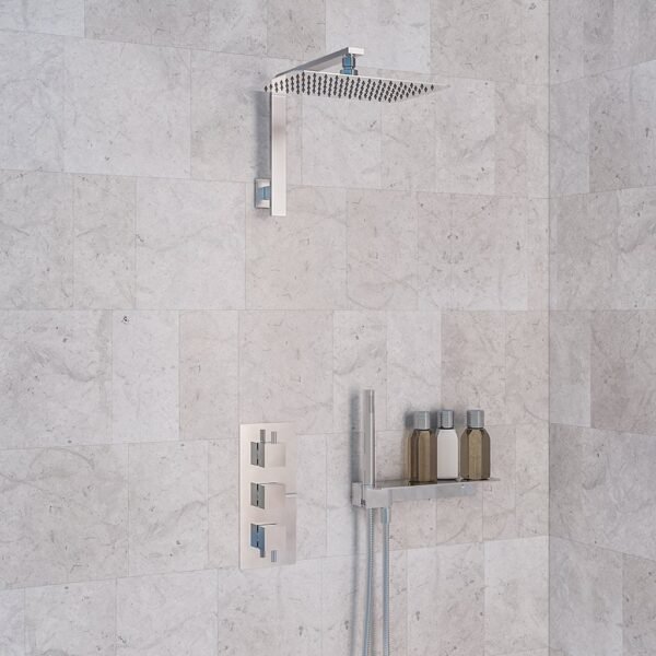 Eastbrook Concealed Shower Valve With Rectangular Shower Head, Square Shower Arm And Shower Shelf Chrome