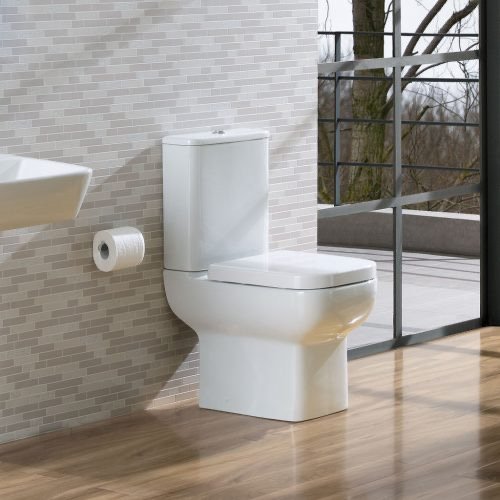 Eastbrook Metro Rimless Short Projection Back To Wall Close Coupled Toilet Cistern And Soft Close Seat - White