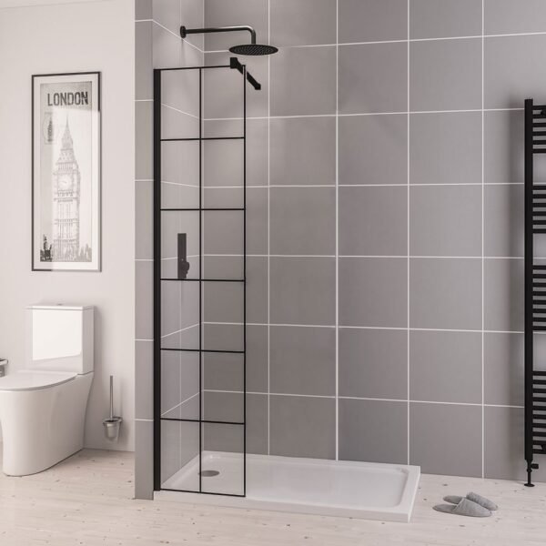 Eastbrook Vantage Easy Clean Framed Wetroom Glass Panel 8mm Glass Matt Black