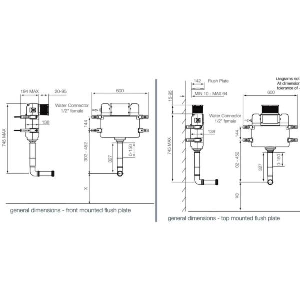 Tavistock White Dual Flush Concealed Cistern 3 & 6 L - 600 x 194 x 754mm - Image 2