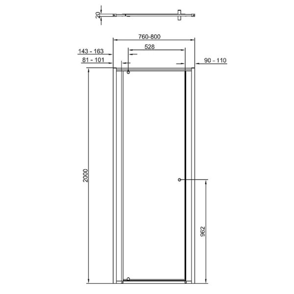 Matki-One Pivot Door for Recess Complete with Glass Guard - 800mm - Colour Options - Image 5