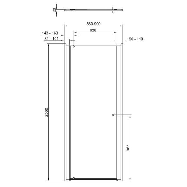 Matki-One Pivot Door for Recess Complete with Glass Guard - 900mm - Colour Options - Image 5