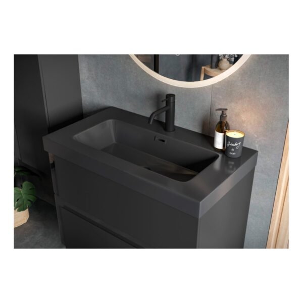 Trinity Base 2 Drawer Wall Hung Vanity Unit With White Basin - 815mm Wide - Matt Black - Image 3