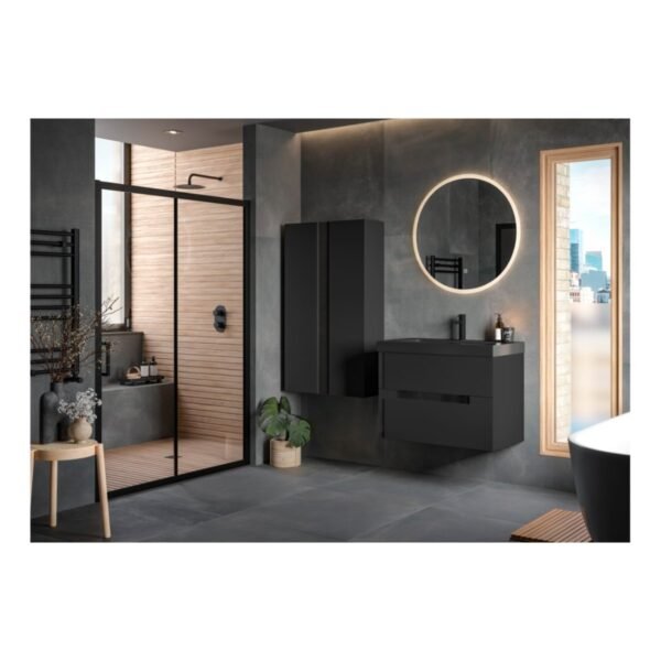 Trinity Base 2 Drawer Wall Hung Vanity Unit With White Basin - 815mm Wide - Matt Black - Image 2