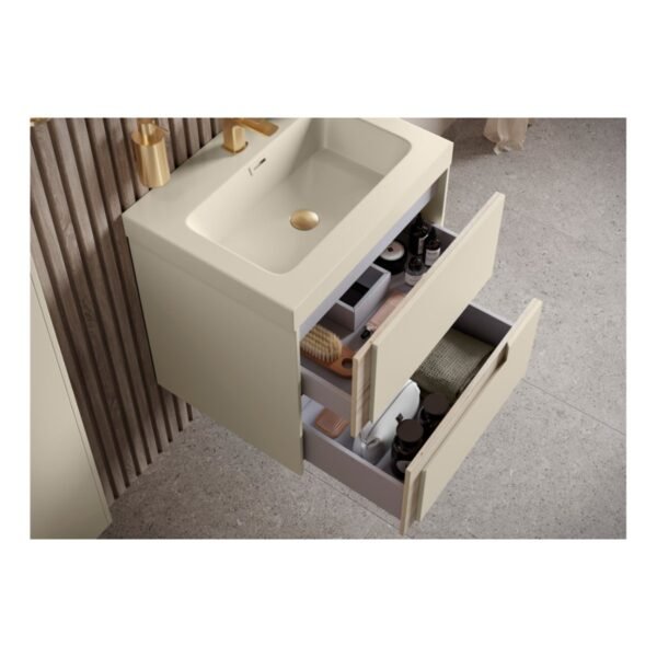 Trinity Base 2 Drawer Wall Hung Vanity Unit With White Basin - 815mm Wide - Matt Black - Image 7