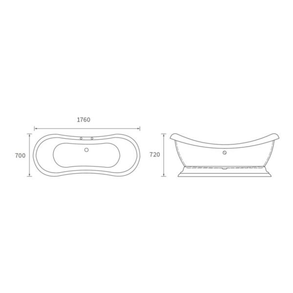 Trinity Imperial Double Ended Freestanding Bath With Base - 1760mm x 700mm - White - 2 TH - Image 3