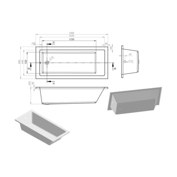 Trinity Haven Single Ended Bath With Legs - White - Image 10