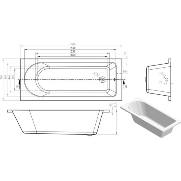 Trinity Cascade Single Ended Bath With Legs - White - Image 9