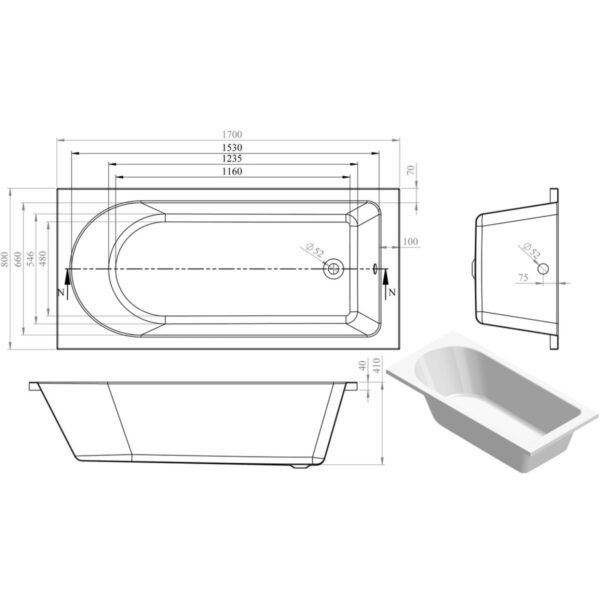 Trinity Cascade Single Ended Bath With Legs - White - Image 11