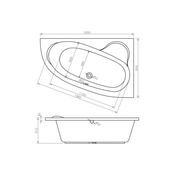 Trinity Serenity Double Ended Offset Corner Bath with Legs - 1500mm x 950mm - White - Image 4