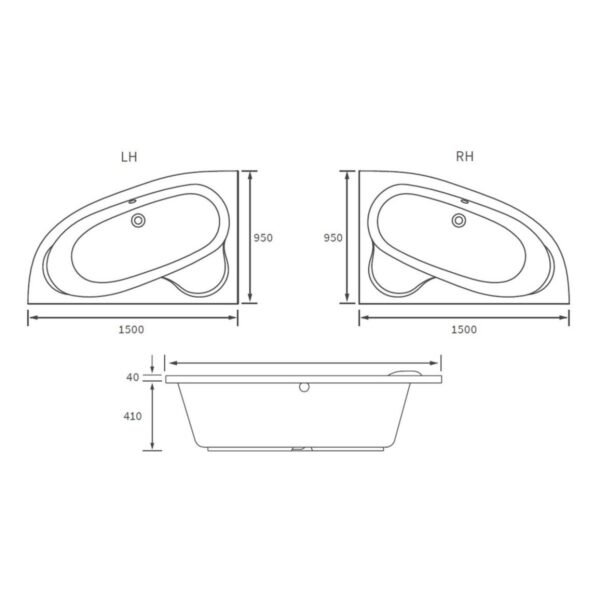 Trinity Serenity Double Ended Offset Corner Bath with Legs - 1500mm x 950mm - White - Image 5