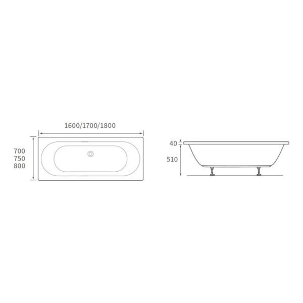 Trinity Cascade Supercast Double Ended Bath with Legs - White - Image 7