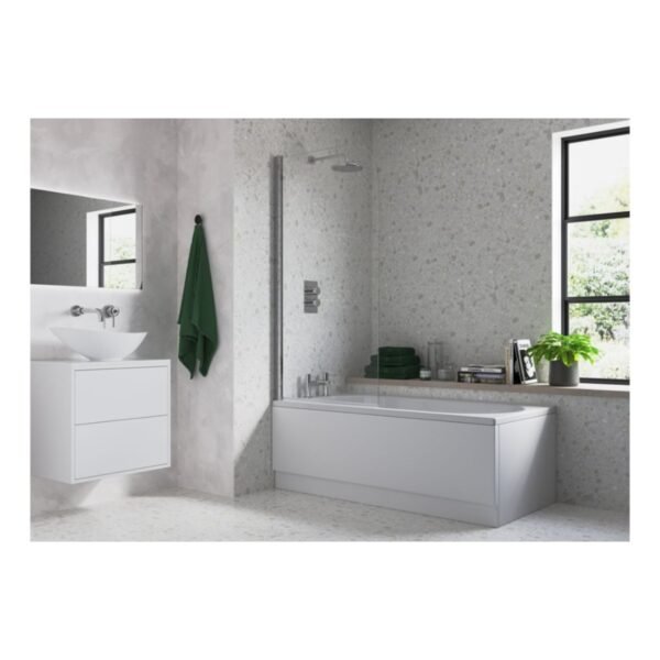 Trinity Single Curved Bath Screen - 6mm Glass - 1500mm x 800mm - Polished Silver