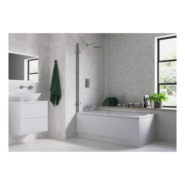 Trinity Straight Hinged Bath Screen - 8mm Glass - 1500mm x 850mm - Polished Silver