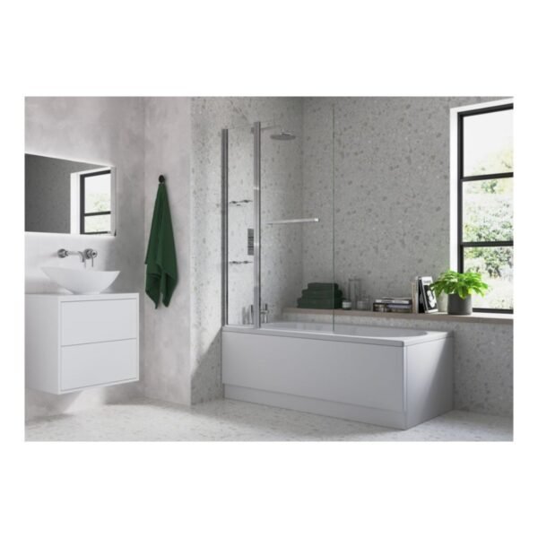 Trinity 2 Panel Folding Bath Screen - 6mm Glass - 1500mm x 1000mm - Polished Silver