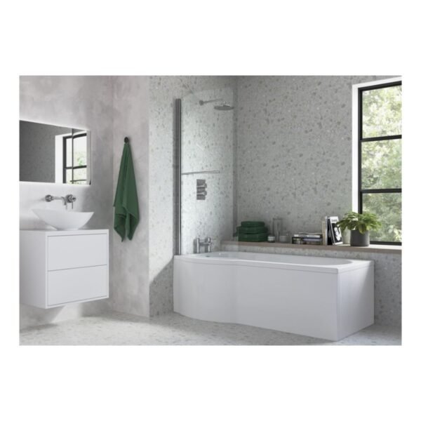 Trinity P Shape Bath Screen - 6mm Glass - 1500mm x 760mm - Polished Silver