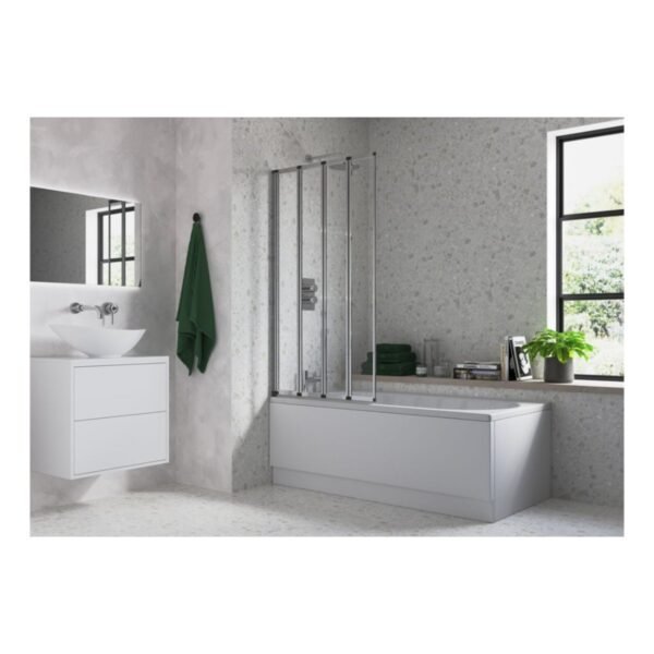 Trinity Framed 4-Fold Bath Screen - 4mm Glass - 1400mm x 800mm - Polished Silver