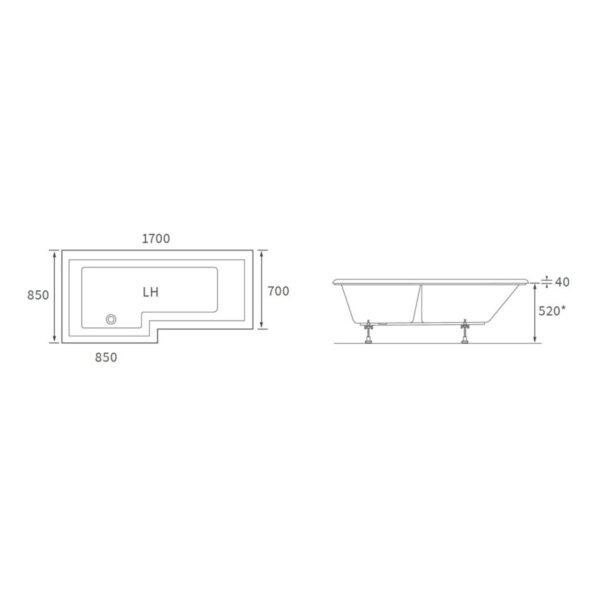 Trinity Haven L-Shaped Single Ended Supercast Shower Bath - 1700mm x 850mm - White - Image 6