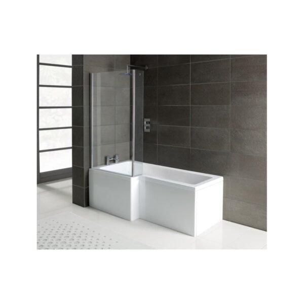 Trinity L-Shaped Single Ended Shower Bath With Panel & Screen - 1700mm x 850mm - White - Image 2