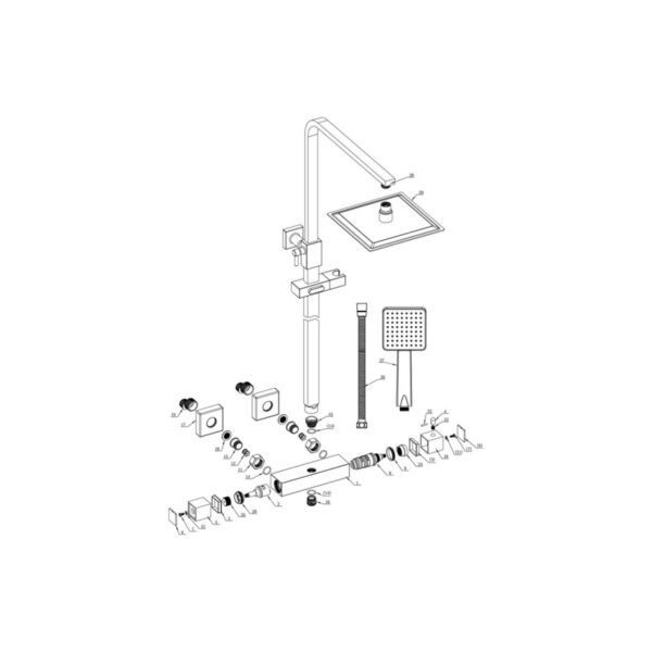 Trinity Opal Square Thermostatic Bar Mixer With Riser Kit - Chrome - Image 2