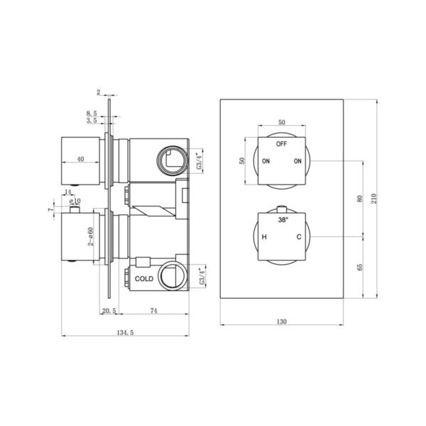 Trinity Drift 2 Outlet Thermostatic Twin Shower Valve - Chrome - Image 3
