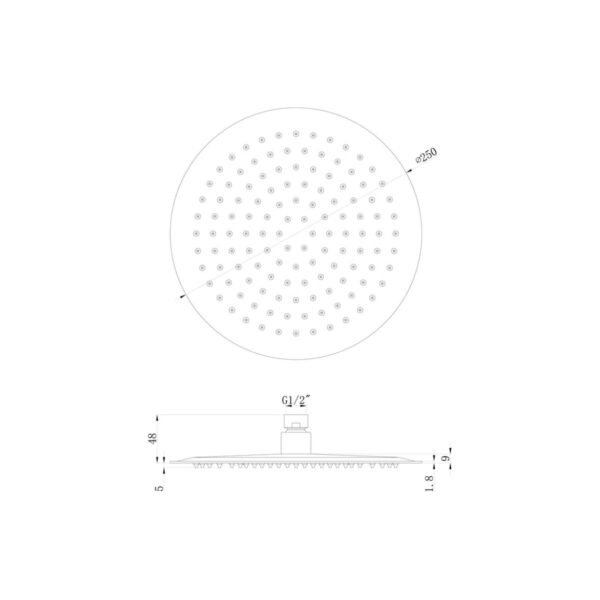 Trinity Round Ultraslim Shower Head - 250mm x 250mm - Stainless Steel - Image 2