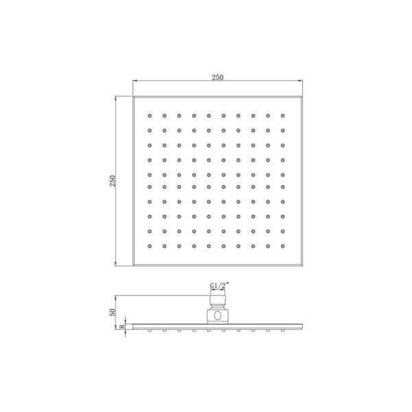 Trinity Square Shower Head - 250mm x 250mm - Chrome - Image 3