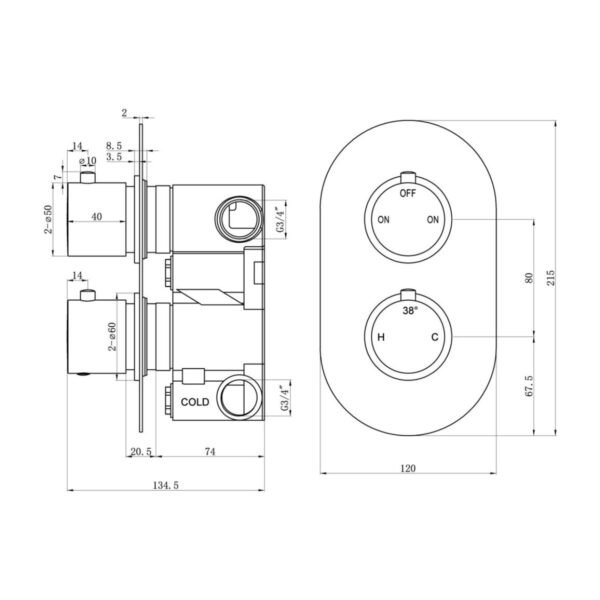 Trinity 2 Outlet Twin Shower Valve - Matt Black - Image 4