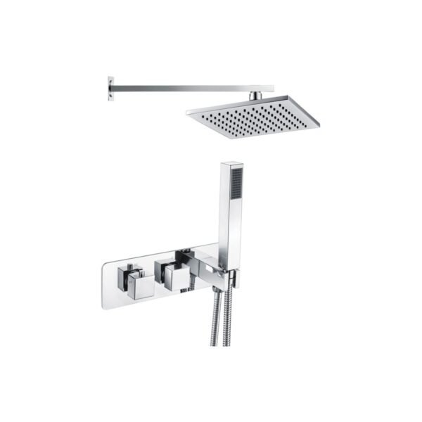 Trinity Tranquil Shower Pack Two - Two Outlet Twin Shower Valve With Handset & Brass Overhead - Chrome