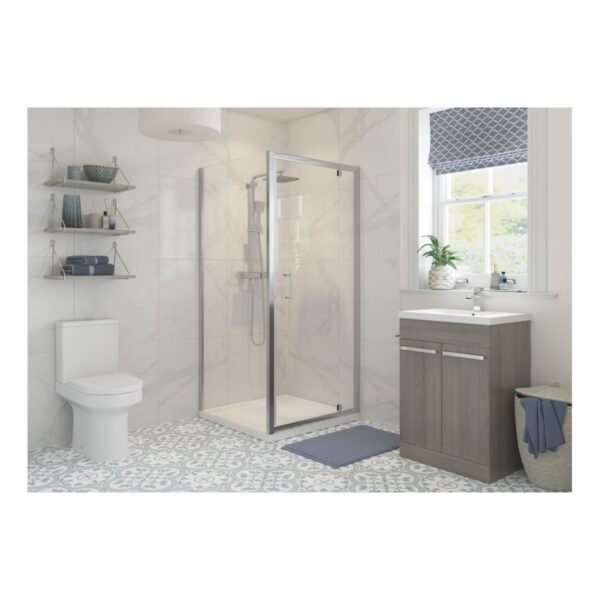 BSUKE Bolton Pivot Shower Door With Side Panel - Polished Silver