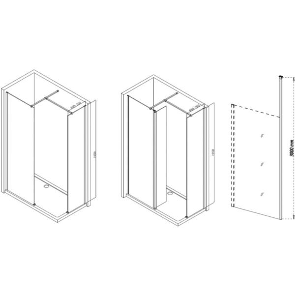 BSUKE Noble Wetroom Panel & Floor-to-Ceiling Pole - 8mm Glass - Polished Silver - Image 4