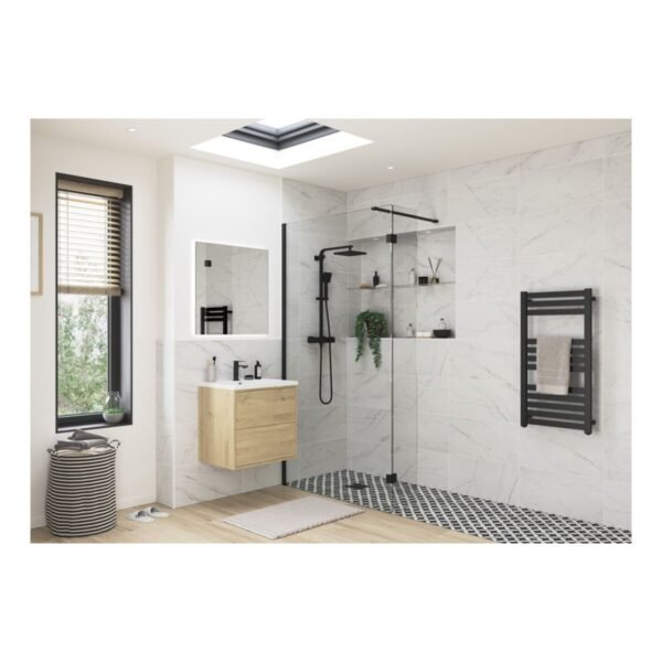 BSUKE Noble Wetroom Panel & Support Bar - 8mm Glass - Black